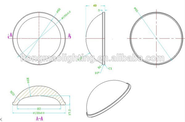 60 degree 90degree 100degree 120degree 100mm 100w optical led concave-convex glass lens