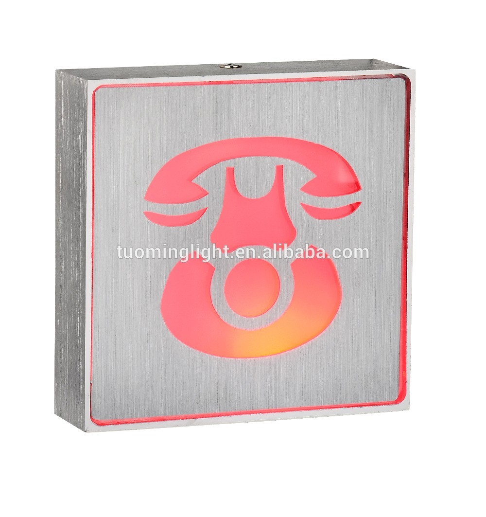 brushed aluminium square led emergency exit lamps box with man/woman toilet sign