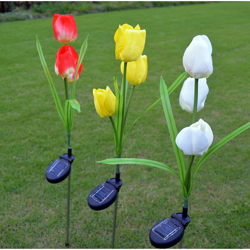 Fashion solar powered led solar garden lights flower tulip flower solar lights