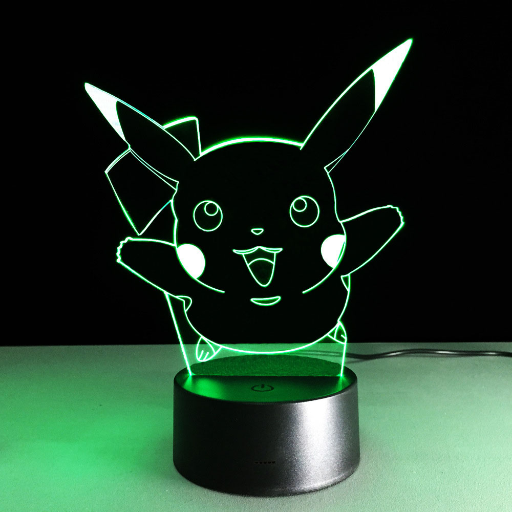 Pokemon 3D RGB illusion Lamp Pikachu Eevee Turtle Bird Fire Dragon Pokeball Ball Bulbasaur Bay Role Gift led Night Light