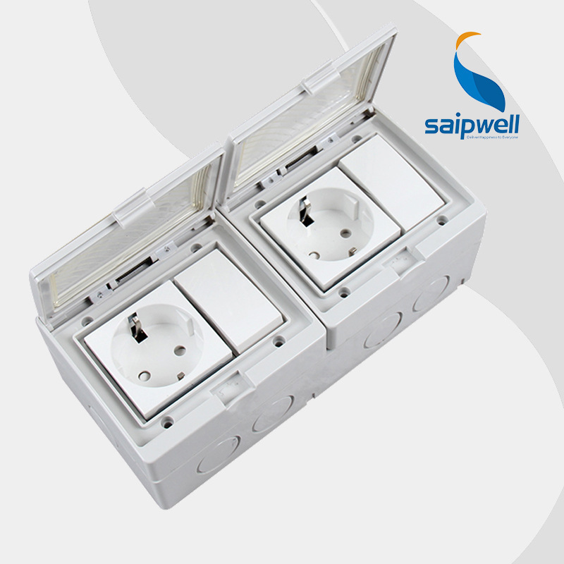 Saipwell Y 250V/13A IP55 Two-Position Switch With Two German style Electrical Distribution Box sockets (SPL-2SRS)