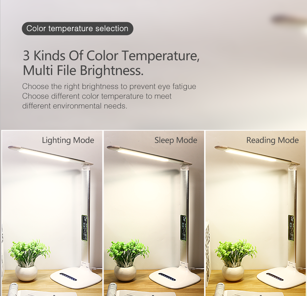 LED table aluminium battery study reading lamp 110/220v smart touch switch office lighting modern with clock