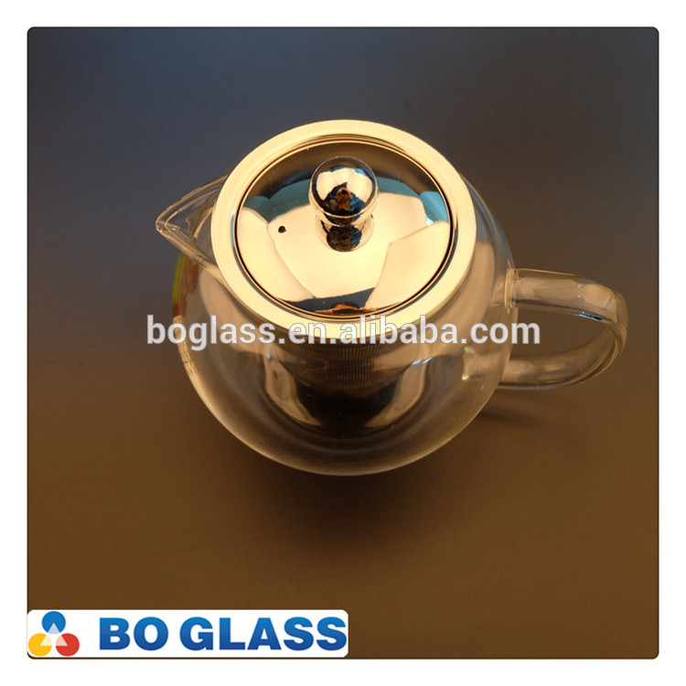 good quality hot sales pyrex glass tea pot with stainless steel strainer