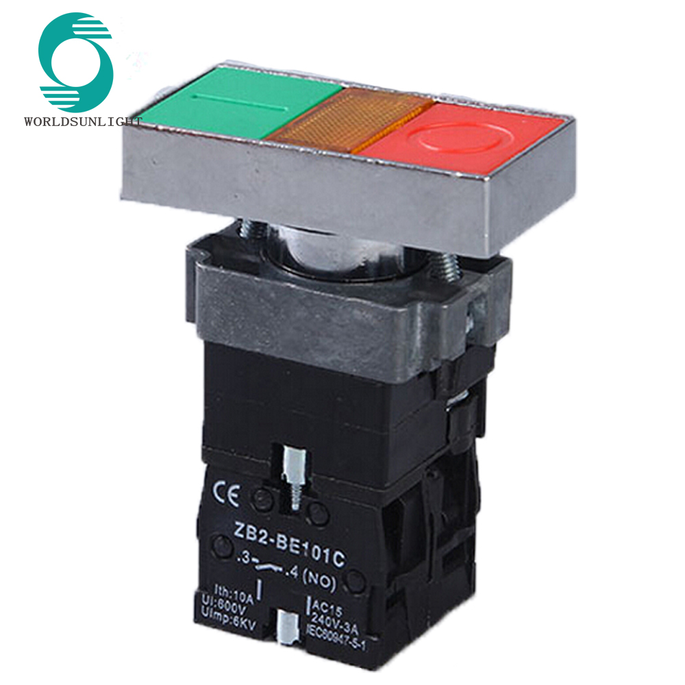 XB2-BW8365/XB2-BW84364, IP 40 double head flush/extended green and red yellow lens illuminated rectangular push button switch