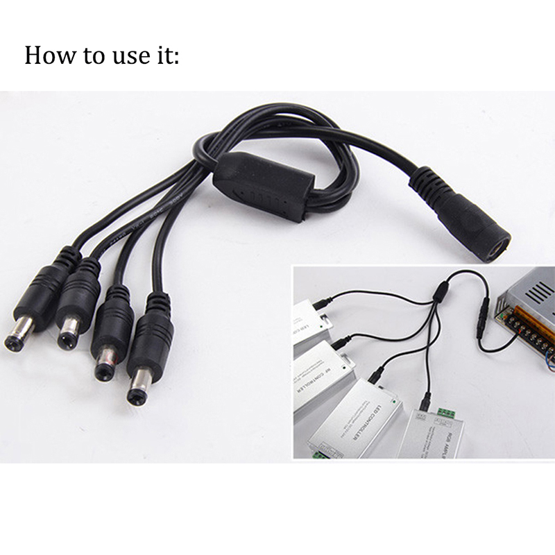 DC power 1 female to 4 male connector splitter cable wire 5.5mm/2.1mm for LED and CCTV camera power adaptor