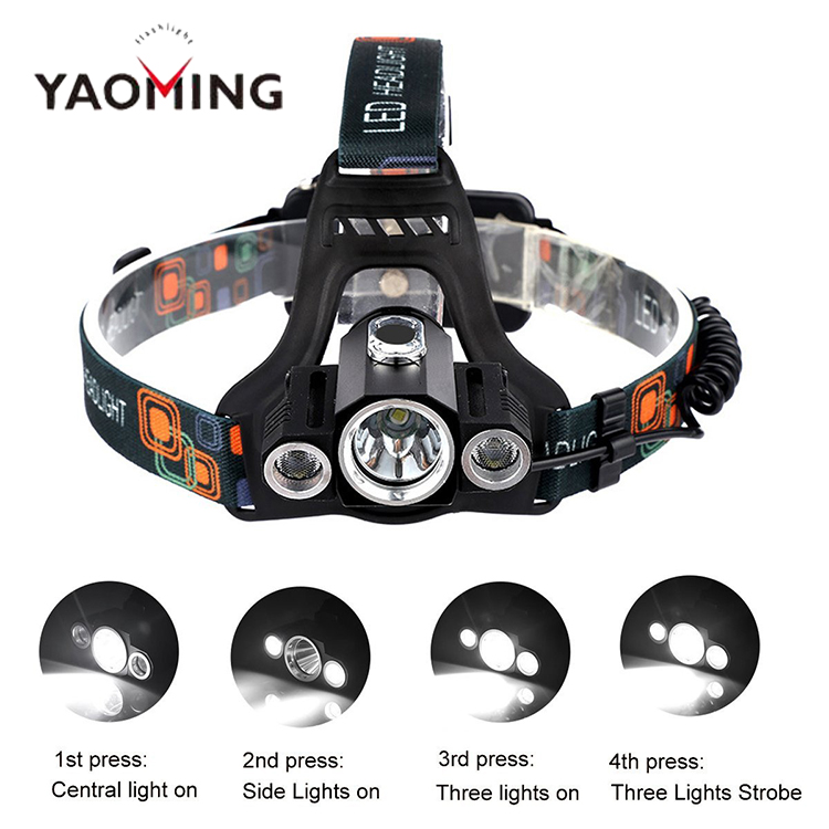 Yaoming Most Powerful LED Headlamp 3 XML-T6 Helmet Light Zoom Rechargeable Lithium Headlight