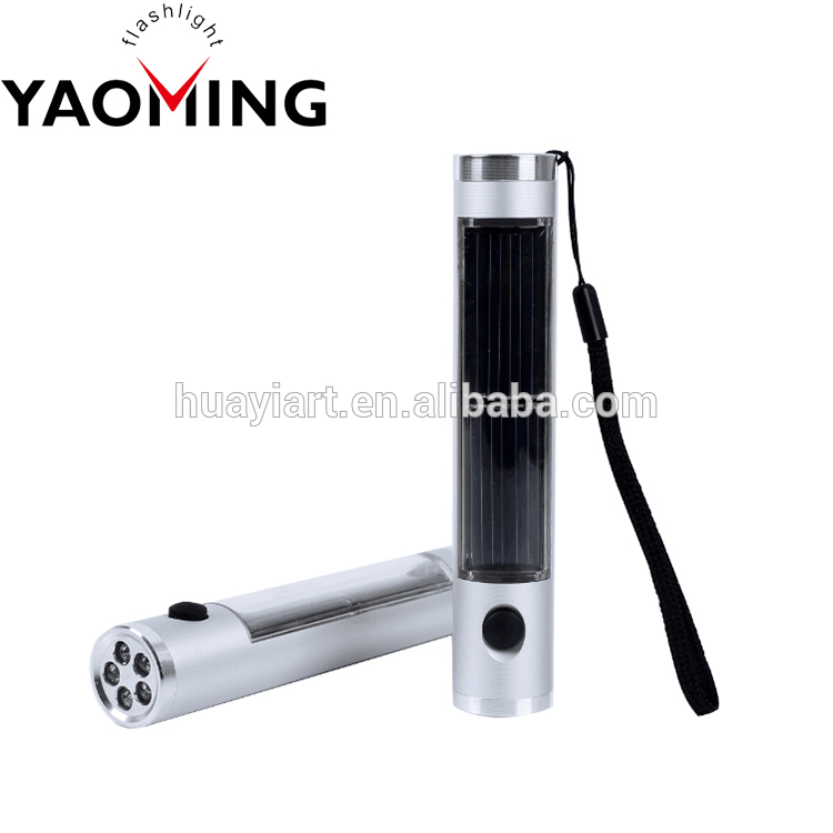 2018 New model Aluminium Flashlight 5 Led Long Distance solar led power flashlight