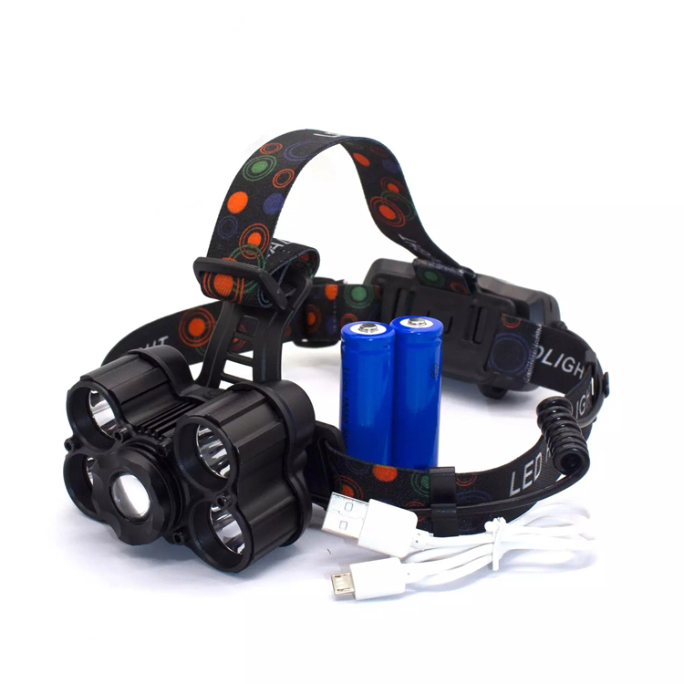 Super Bright Outdoor Miner Camping Headlamp 5 LED 2000 Lumen USB Rechargeable Headlamp