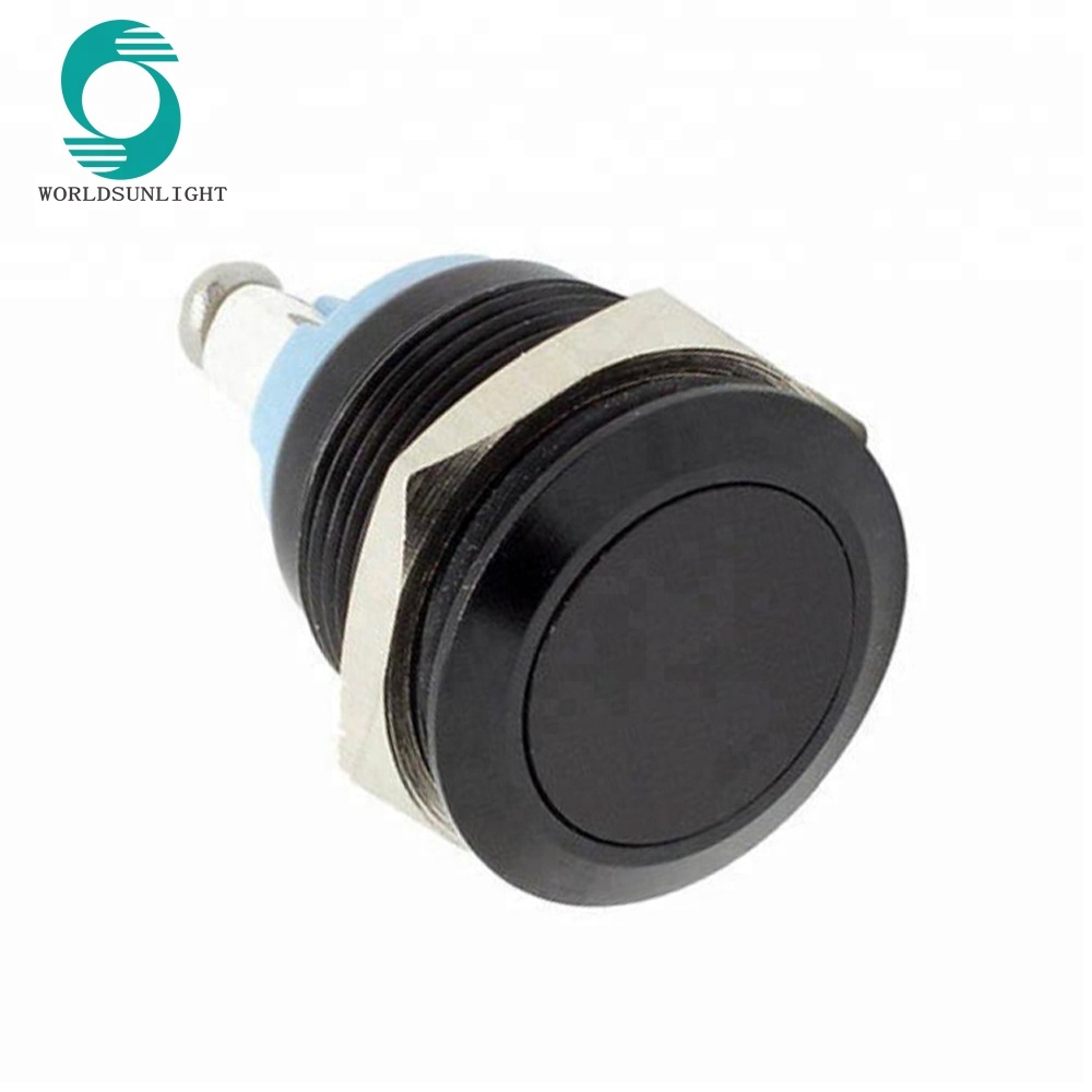 19mm 1NO Black Momentary Flat Metal Push Button Switch with Screw Terminal