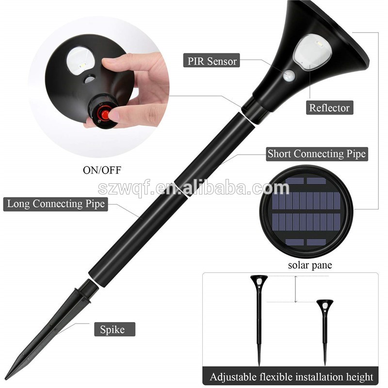 Black ABS shell SMD5730 0.5W super bright waterproof solar powered garden led stake light for pathway lighting