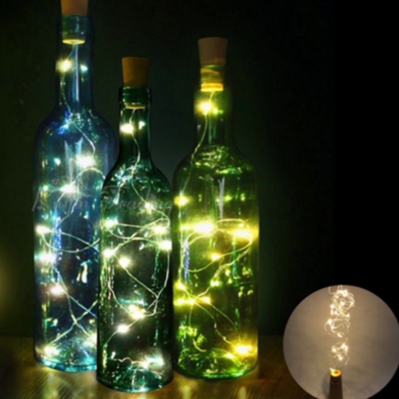 Home Wedding Party Decoration battery LED bottle wine cork String Christmas silvery copper wire Fairy Lights