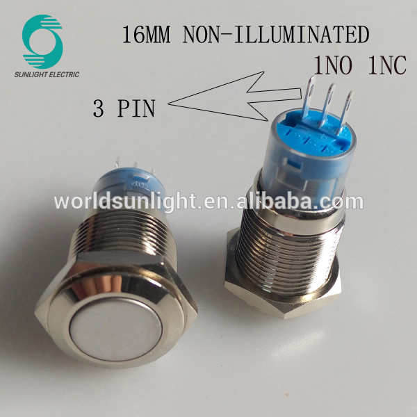16mm illuminated or non-illuminated momentary waterproof stainless steel push button switch