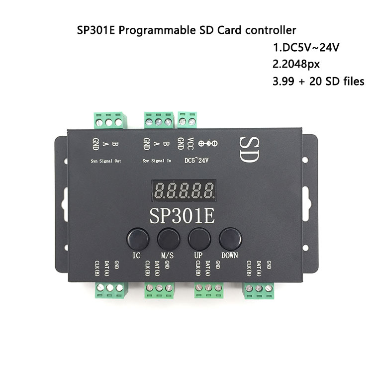 support ws2811 WS2812B SK6812 APA102 rgb pixel led sd card controller SP301E