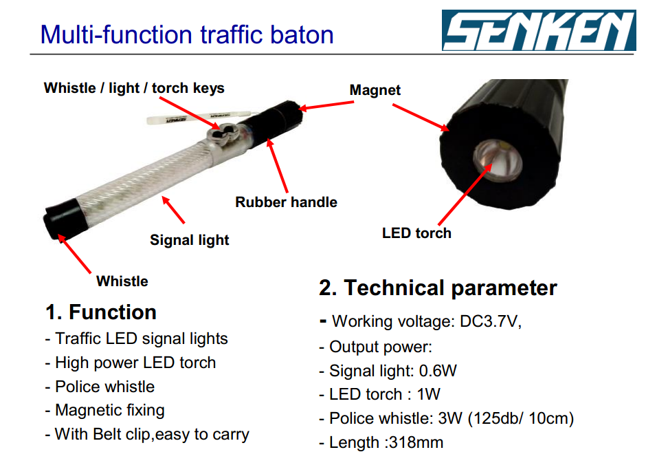 Senken RGB color Rechargeable LED Traffic Baton