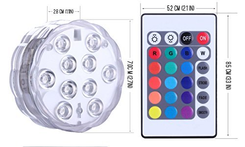 Hot sale Submersible LED Light, 10-LED RGB Waterproof Battery Powered Lights with IR Remote Controller for vase base, fish tank