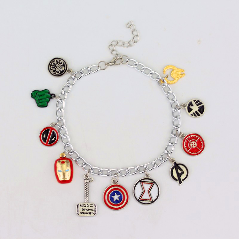 Hot Marvel Avengers Enamel Logo Captain America Iron Man Deadpool Shield Wonder Women Charm Bracelet Superheroes