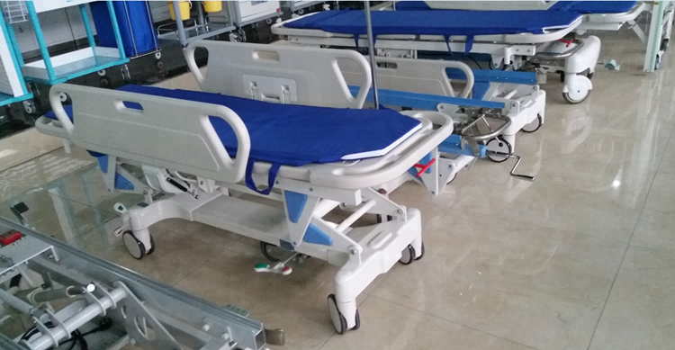 Manual hospital patient stretcher transfer trolley