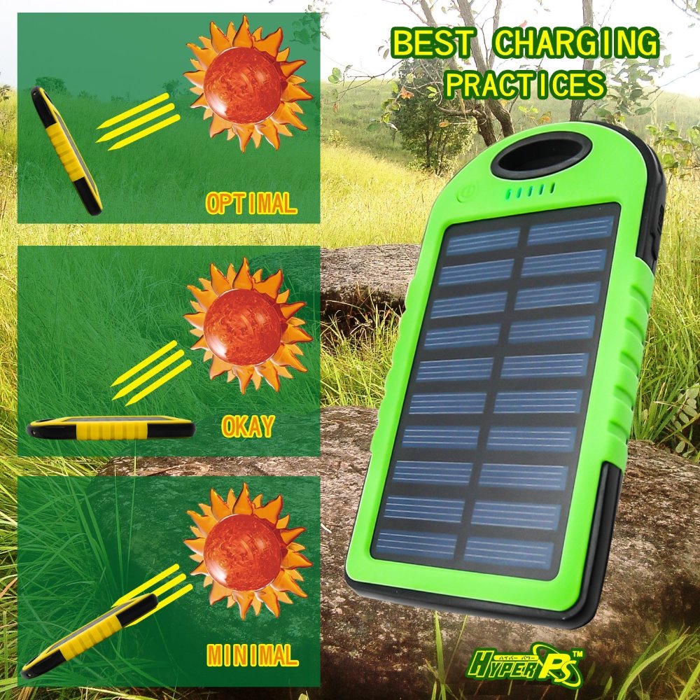 Waterproof & Shockproof 6000mah Solar Power Bank Dual Ports - LED torch,Camping Light