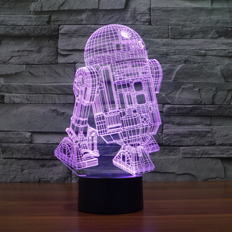 New Action Figure 7colors Robot R2D2 3D Visual LED Night Lights for Kids Bedroom Table Desk Lamp