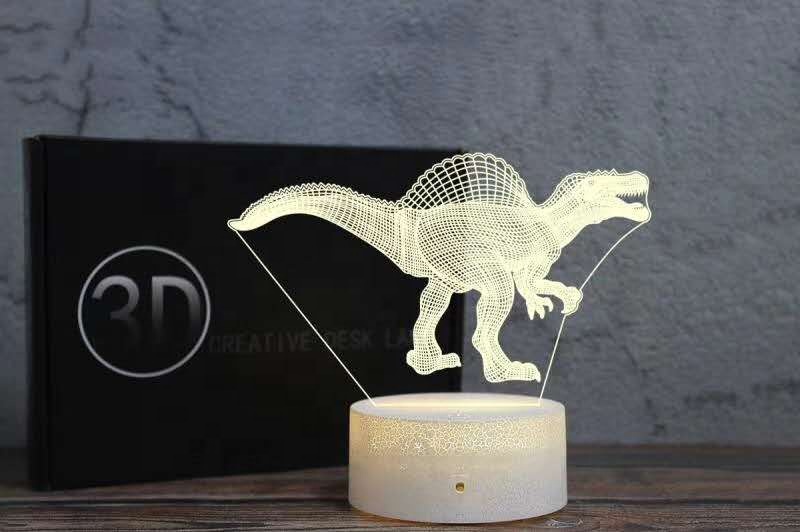 3D Dinosaur Night Lights LED Illusion Lamp 7 Colors Decorative Bedside Lamp with Touch Switch for Kids Birthday Gift