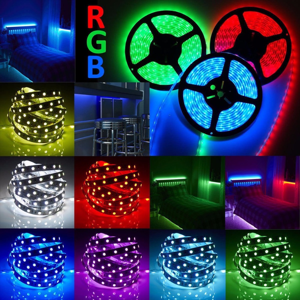 SMD 5050 Waterproof 5M 300leds RGB Color Changing Flexible LED strip Lights with12V 5A Power Supply kit