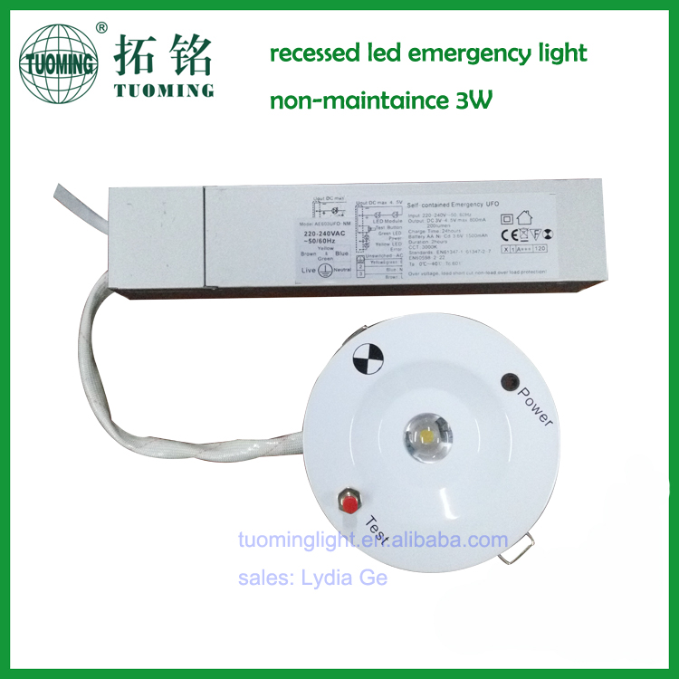 3W lithium 3.6V 800mAh ceiling rechargeable led emergency light CE/UL/CB standard LED emergency down light