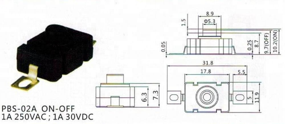 PBS-02A ON-OFF latching flashlight push button switch