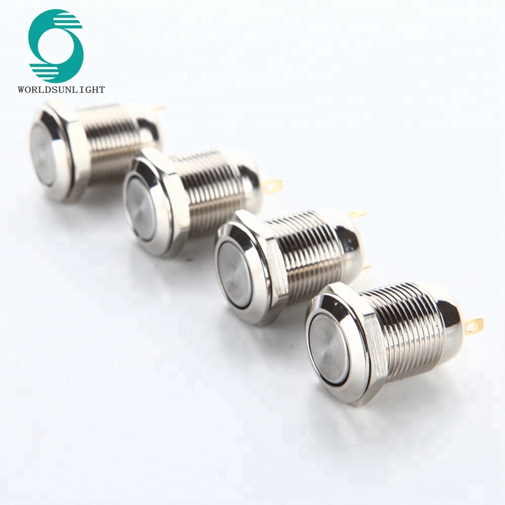 Diameter 12mm SPST ON OFF Metal Momentary High flat Round Push Button Switch