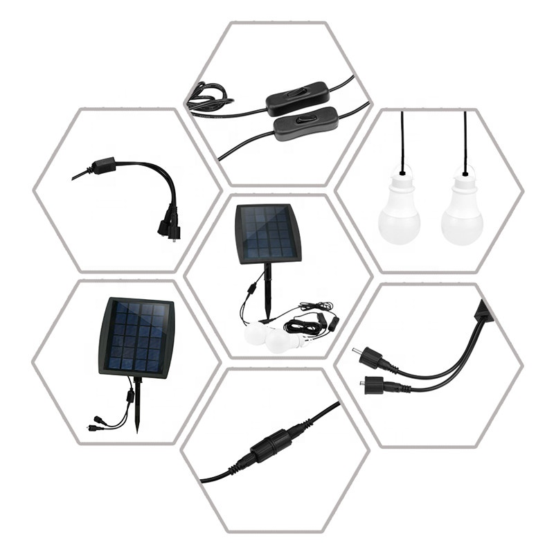 Portable Solar Panel Generator Lighting Kits Home Garden Rechargeable Emergency LED Light System with Two Bulbs