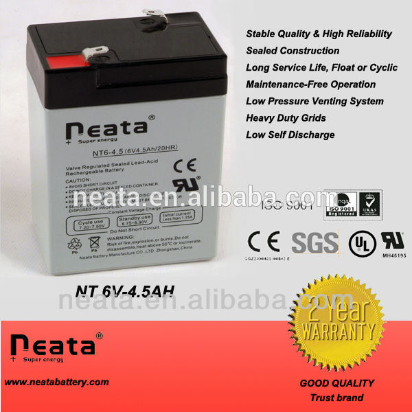 Emergency lamp sealed lead acid battery 6v 4.0ah 4.5ah rechargeable valve regulated battery