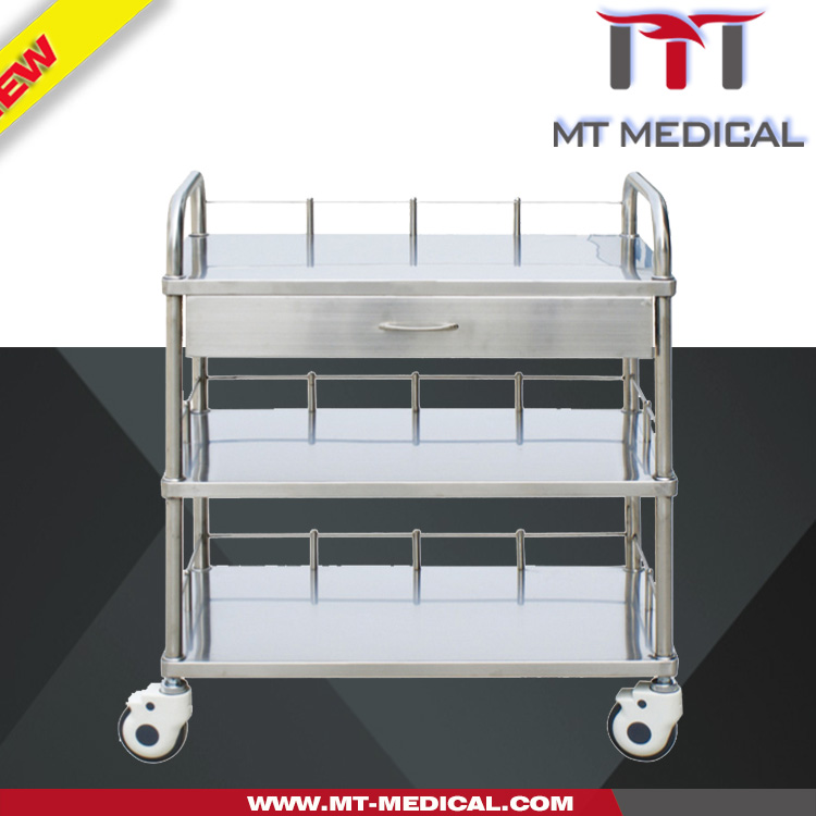 Trolley instruments stainless steel with 3 shelves on Castors