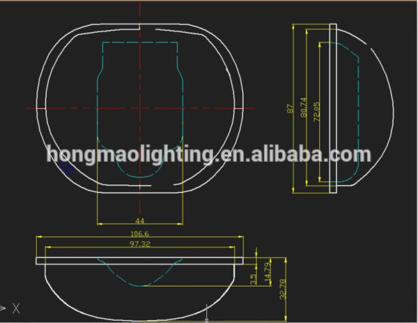 107 mm 135*75 degree glass lens for led street light lens