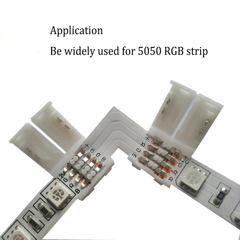 L shape 4 Pins Connector 10mm for 5050/3528 RGB 4 conductor Quick Splitter Right Angle Corner Connector LED Strip light