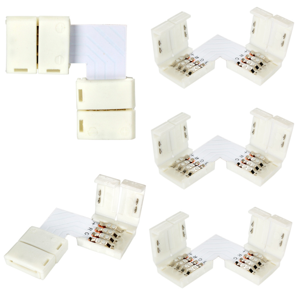 L shape 4 Pins Connector 10mm for 5050/3528 RGB 4 conductor Quick Splitter Right Angle Corner Connector LED Strip light