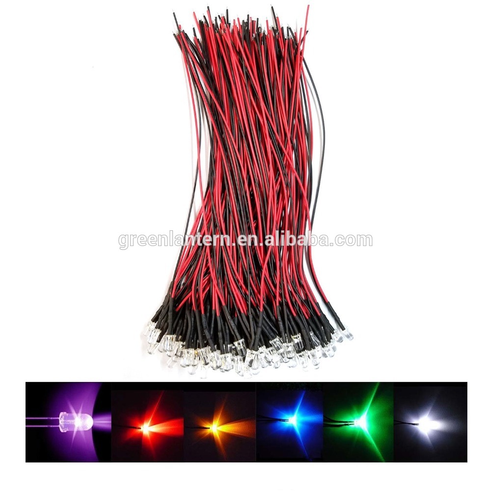 Water Clear Super-Bright 20cm Pre Wired 5mm 12V DC LED emitting diode