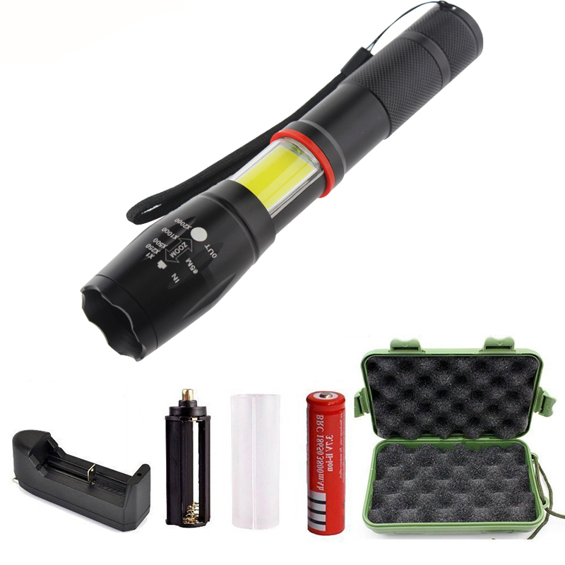 Aluminum LED Torch Hidden COB 10W T6 LED Flashlight Tail With Magnet