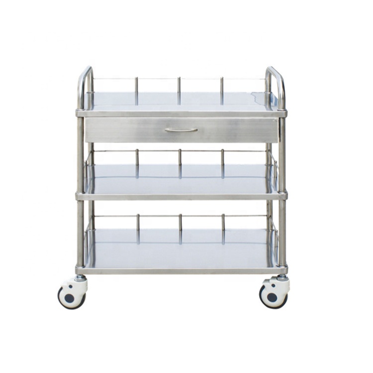 Stainless steel operating room crash trolley cart in hospital instrument trolley
