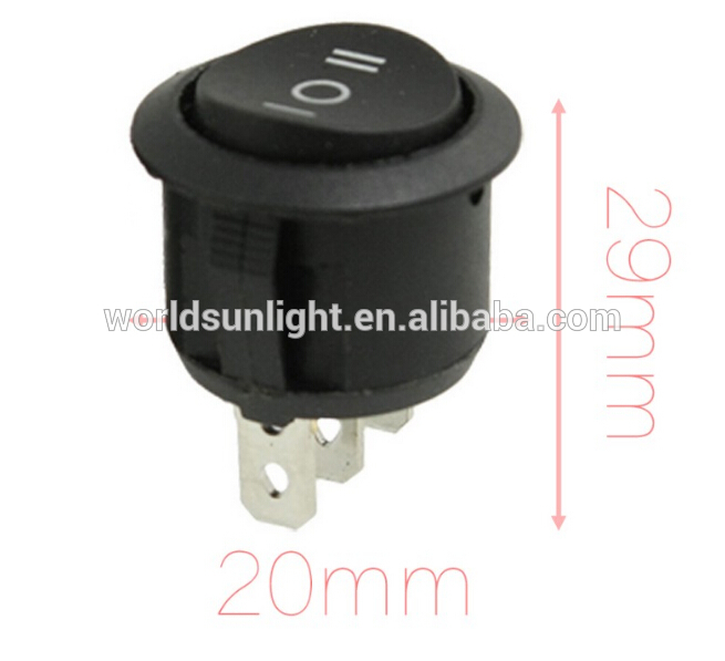 Mounting Hole 20mm x 15mm AC 6A 250V 10A 125V 3 Pin SPDT ON OFF ON 3 Position Round Boat Rocker Switch