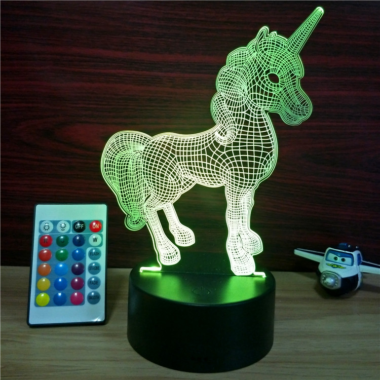 New arrival  3D LED unicorn night lamp with 7 different night light