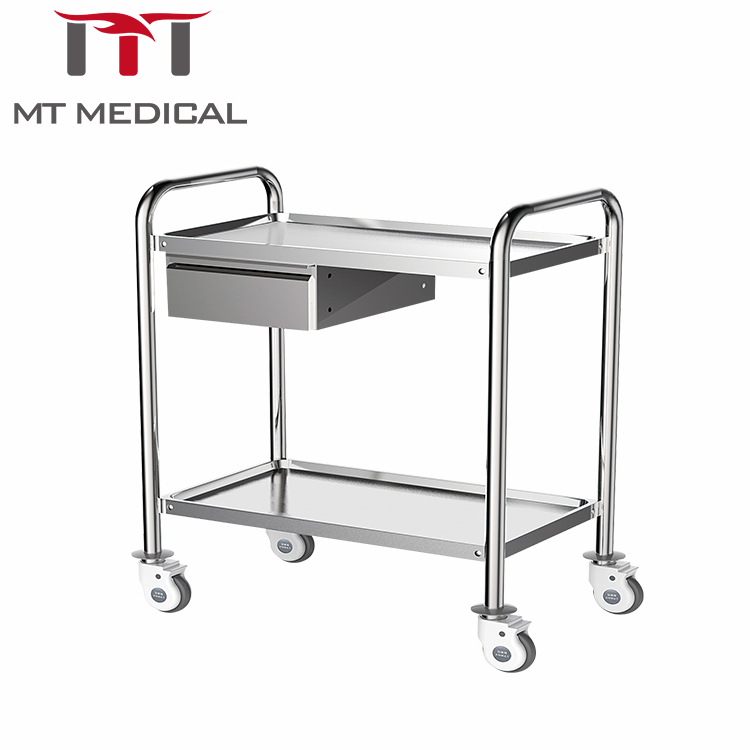 Hospital Stainless Steel Instrument Cart Medical Emergency Trolley