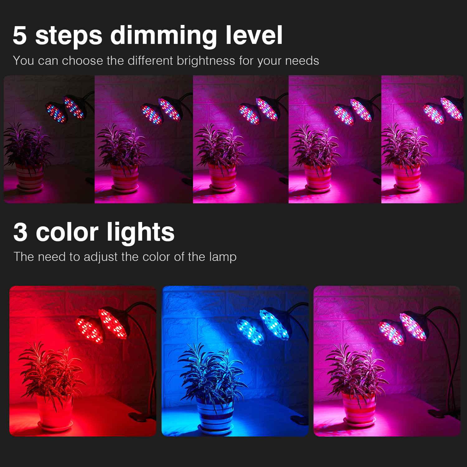 LED  plant grow greenhouse clip Double head Lamp 20W LED grow lights