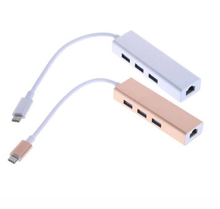 3 USB 3.0 Ports Gigabit To RJ45 Adapter USB Type C Hub Plug