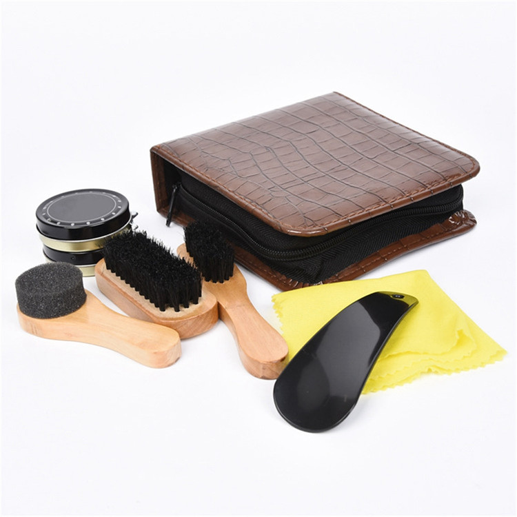 7Pcs/Set Shoe Shine Care Kit Polish Cleaning Brushes Sponge Cloth Travel Set With Case Portable Case Set Neutral Polishing Tool