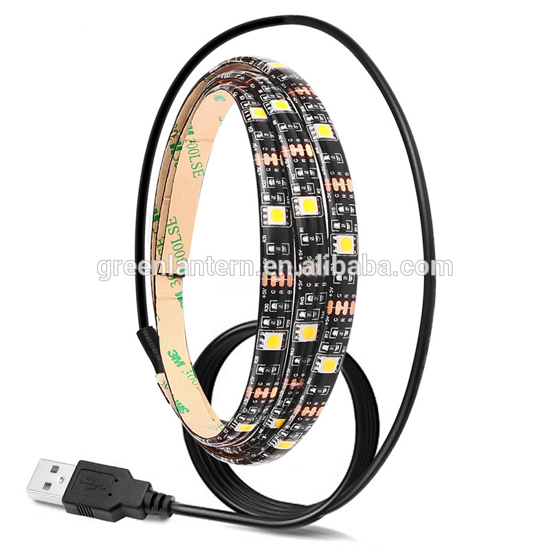 Black PCB Flexible 5050 RGB USB LED Strip Light with 5v USB Cable And Mini Controller For TV/PC/Laptop Background Lighting