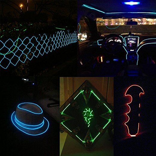 El Wire Set, Multi-Color Neon Light with Battery Pack Neon Glowing Strobing Electroluminescent Wire for outdoor
