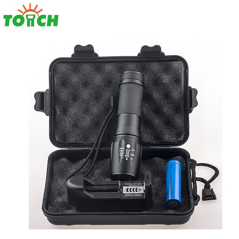 High brightness rechargeable kit led flashlight waterproof zoom focus led handheld torch for 26650 18650 AAA battery