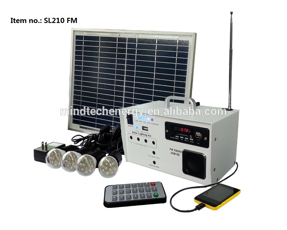 DC solar energy system with radio for home use