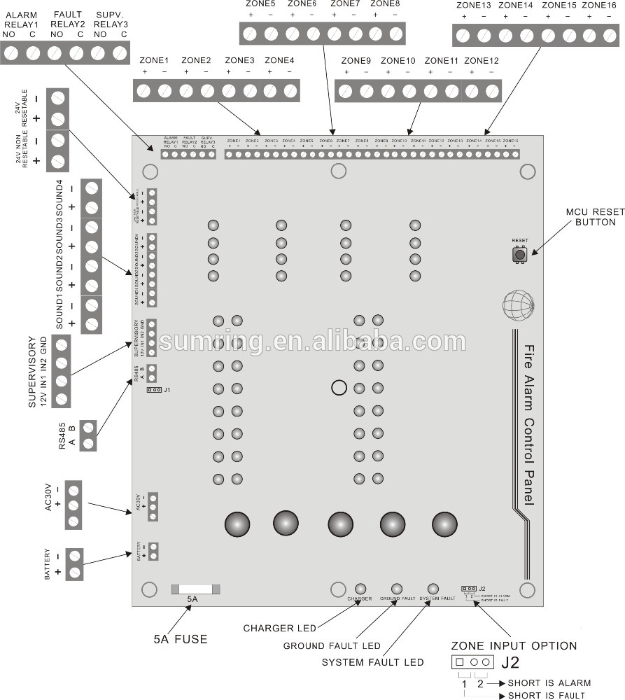 Conventional 4 zone fire alarm control panel China golden manufacturer