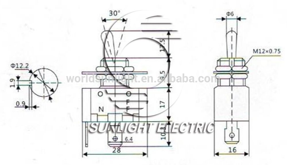 KN3(A)-101MP ON-OFF SPST 2P Single Pole Single Throw medium Toggle Switch