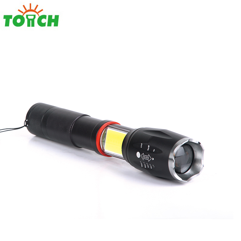 OEM 10W XML T6 led flashlight RED light zoomable hidden COB linterna led with Super magnetic powered by 18650 and 3 AAA battery